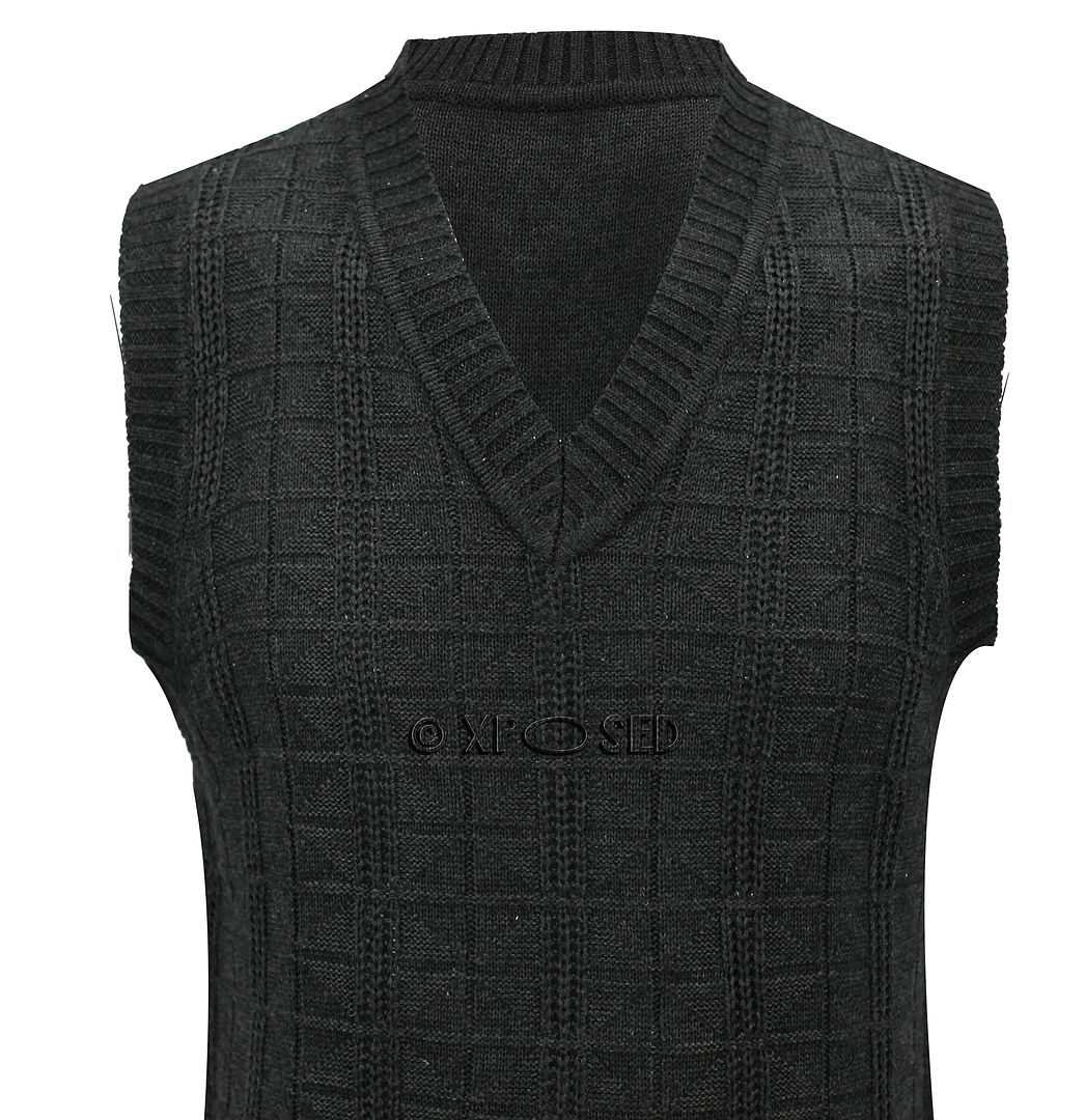 Mens V Neck Black Grey Checked Sleeveless Sweater Golf Pullover eBay